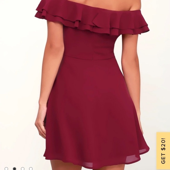 Lulus Win Your Heart Burgundy Ruffle Off-the-Shoulder Skater Dress size medium​​ - Picture 3 of 12